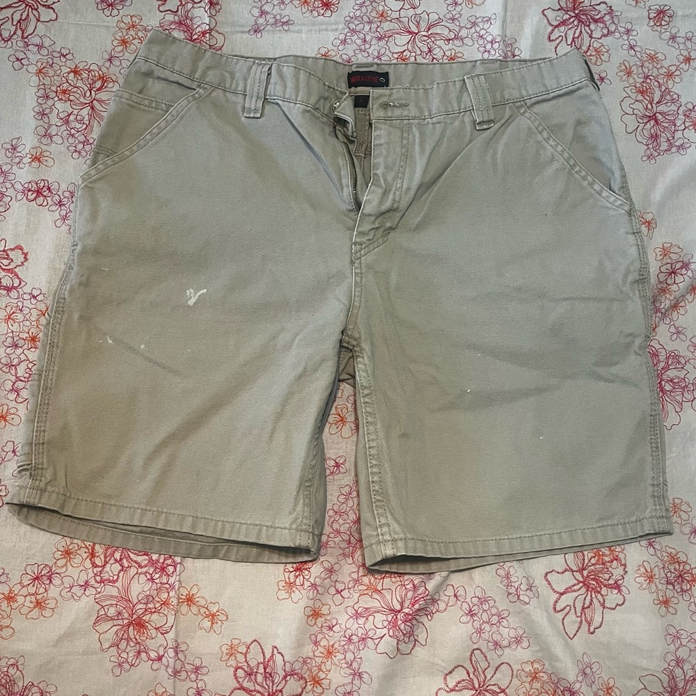Flawed Wolverine Carpenter Shorts Light Gray Canvas Duck 100% Cotton Siz…